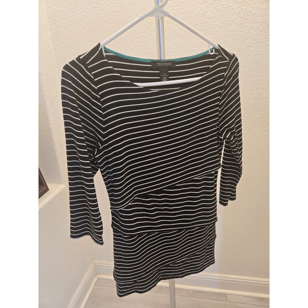 White House Black Market Top Small Black White Striped 3/4 Sleeve Layered